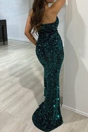 Sequins Bodycon Sweetheart Strapless With Side Slit Party Prom Dress