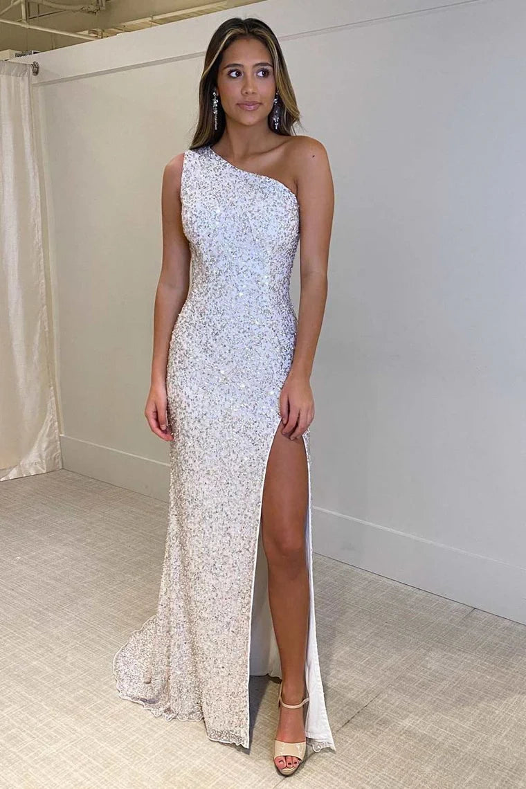 Sequins One Shoulder Sleeveless Empire Party Prom Dress