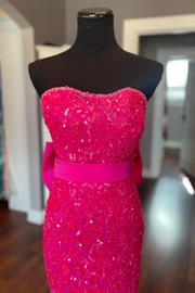 Sequins Strapless Mermaid Party Prom Dress With Bow Train