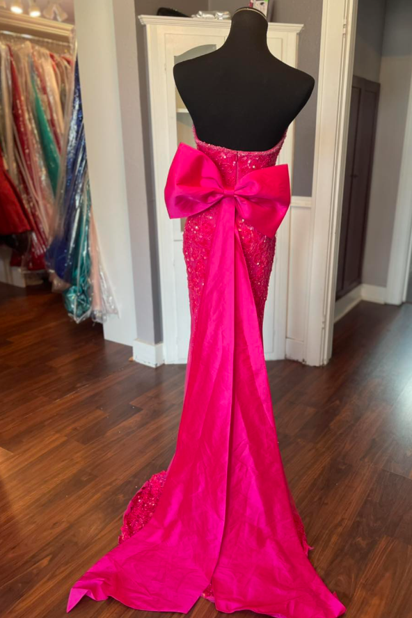 Sequins Strapless Mermaid Party Prom Dress With Bow Train