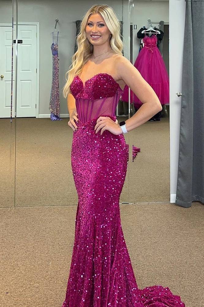 Sequins Sweetheart Strapless Mermaid Prom Dress