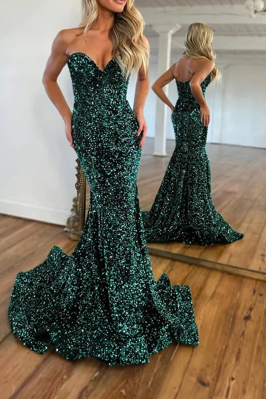 Sequins Sweetheart Strapless Trumpet Long Formal Dress