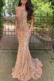 Sequins Sweetheart Strapless Trumpet Long Formal Dress