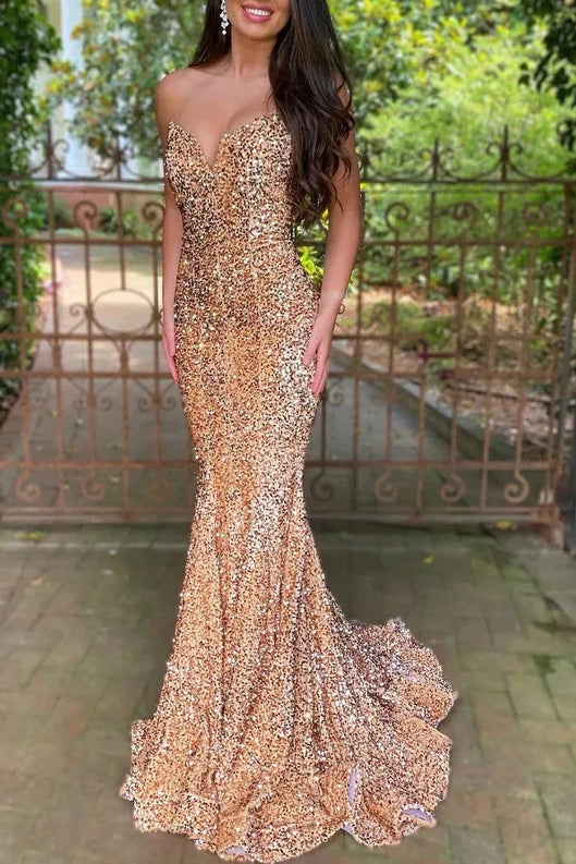 Sequins Sweetheart Strapless Trumpet Long Formal Dress