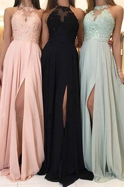 Sexy A-Line Round Sleeveless Appliques With Side Slit Bridesmaid Dress