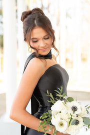 Sexy Black Mermaid Strapless Empire Party Prom Dress With Train