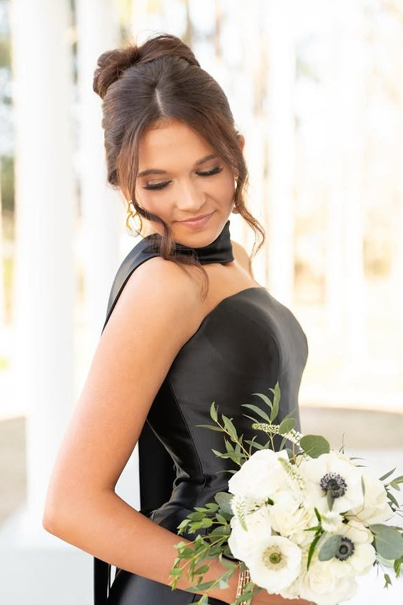 Sexy Black Mermaid Strapless Empire Party Prom Dress With Train
