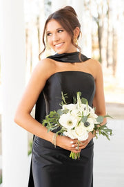Sexy Black Mermaid Strapless Empire Party Prom Dress With Train