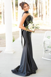 Sexy Black Mermaid Strapless Empire Party Prom Dress With Train
