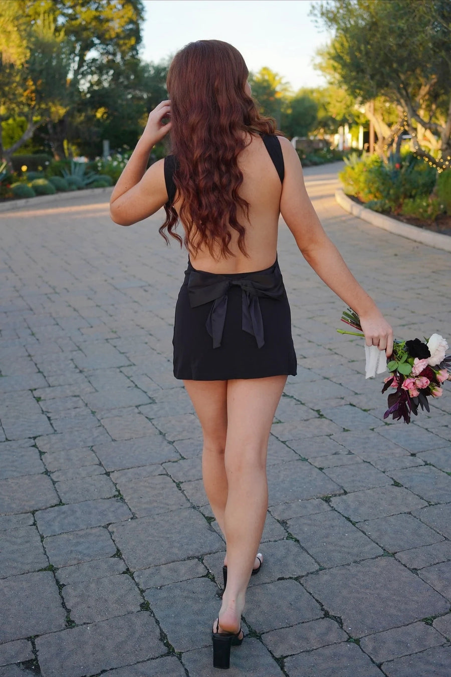 Sexy Black Satin Boat Open Back Mini Homecoming Dress 