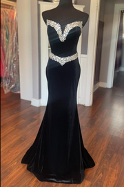 Sexy Black Strapless Beaded Mermaid Party Prom Dress