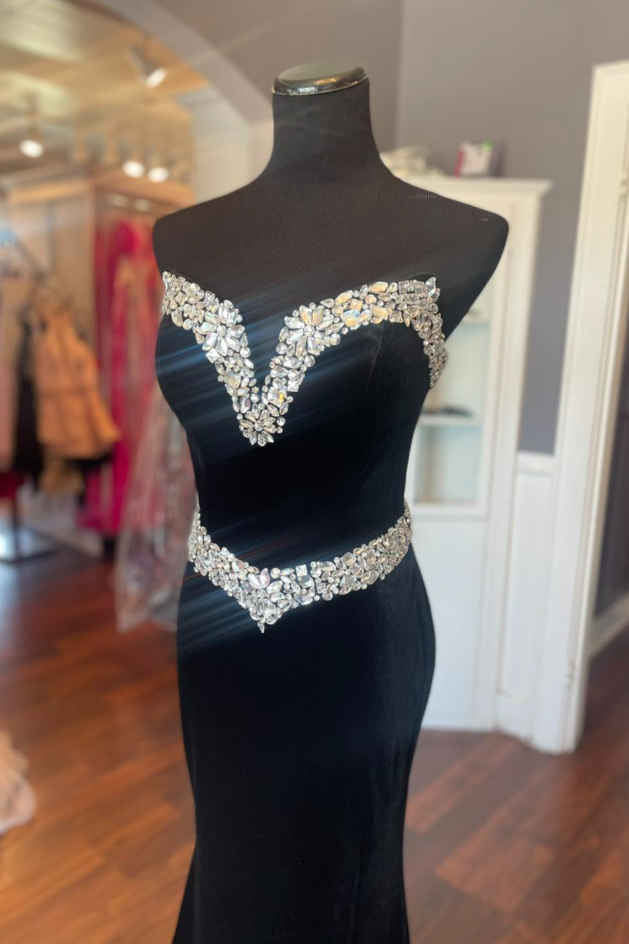 Sexy Black Strapless Beaded Mermaid Party Prom Dress