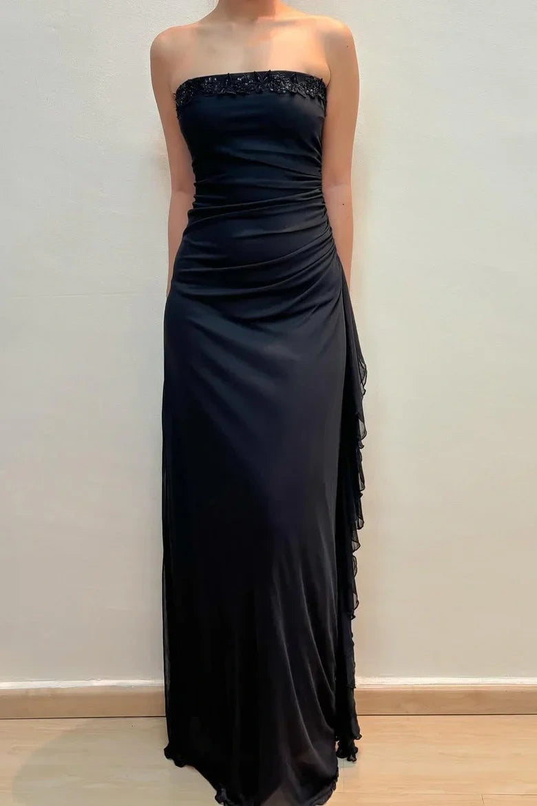 Sexy Bodycon Strapless Party Prom Dress With Lace Appliques