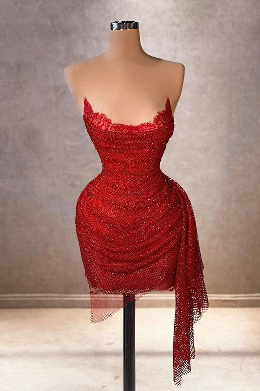 Sexy Fitted Bateau Strapless Empire Glitter Homecoming Dress Red / US 2 Sexy Fitted Bateau Strapless Empire Glitter Homecoming Dress Red / US 2