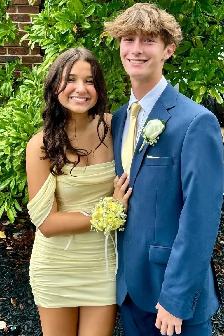 Sexy Fitted Off-Shoulder Sleeveless Pleated Evening Homecoming Dress