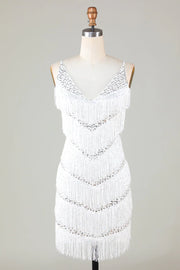 Sexy Glitter V-Neck Sleeveless Empire Beaded Fringed Homecoming Dress