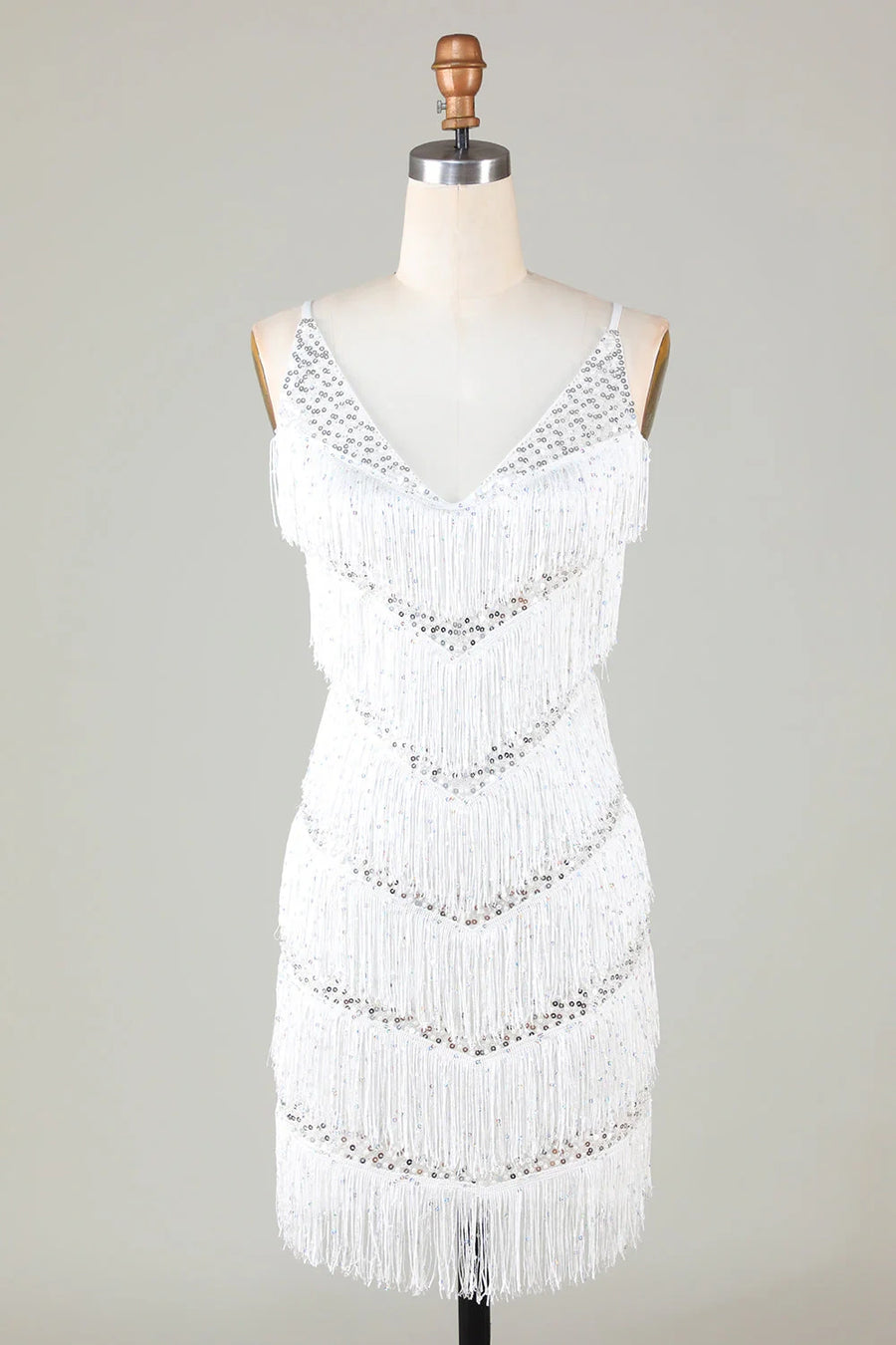 Sexy Glitter V-Neck Sleeveless Empire Beaded Fringed Homecoming Dress