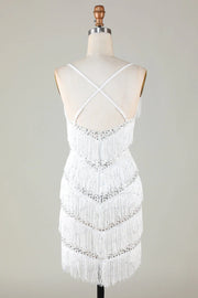 Sexy Glitter V-Neck Sleeveless Empire Beaded Fringed Homecoming Dress