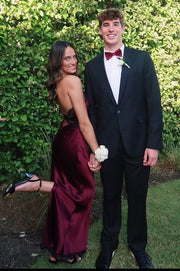 Sexy Halter Backless Satin And Lace Sheath Party Prom Dress