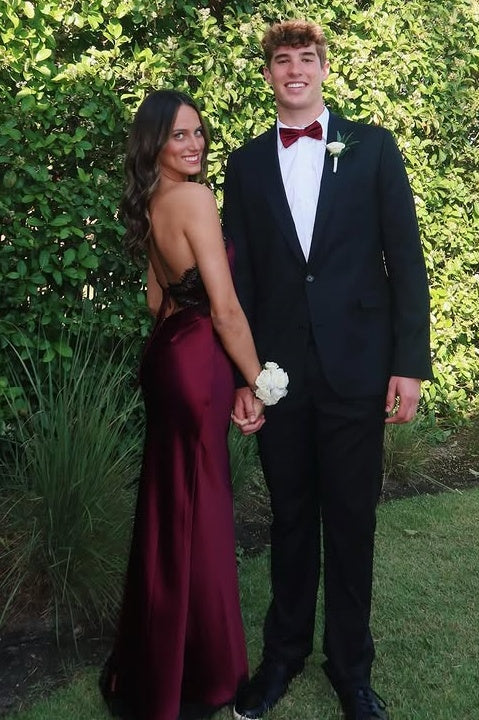 Sexy Halter Backless Satin And Lace Sheath Party Prom Dress