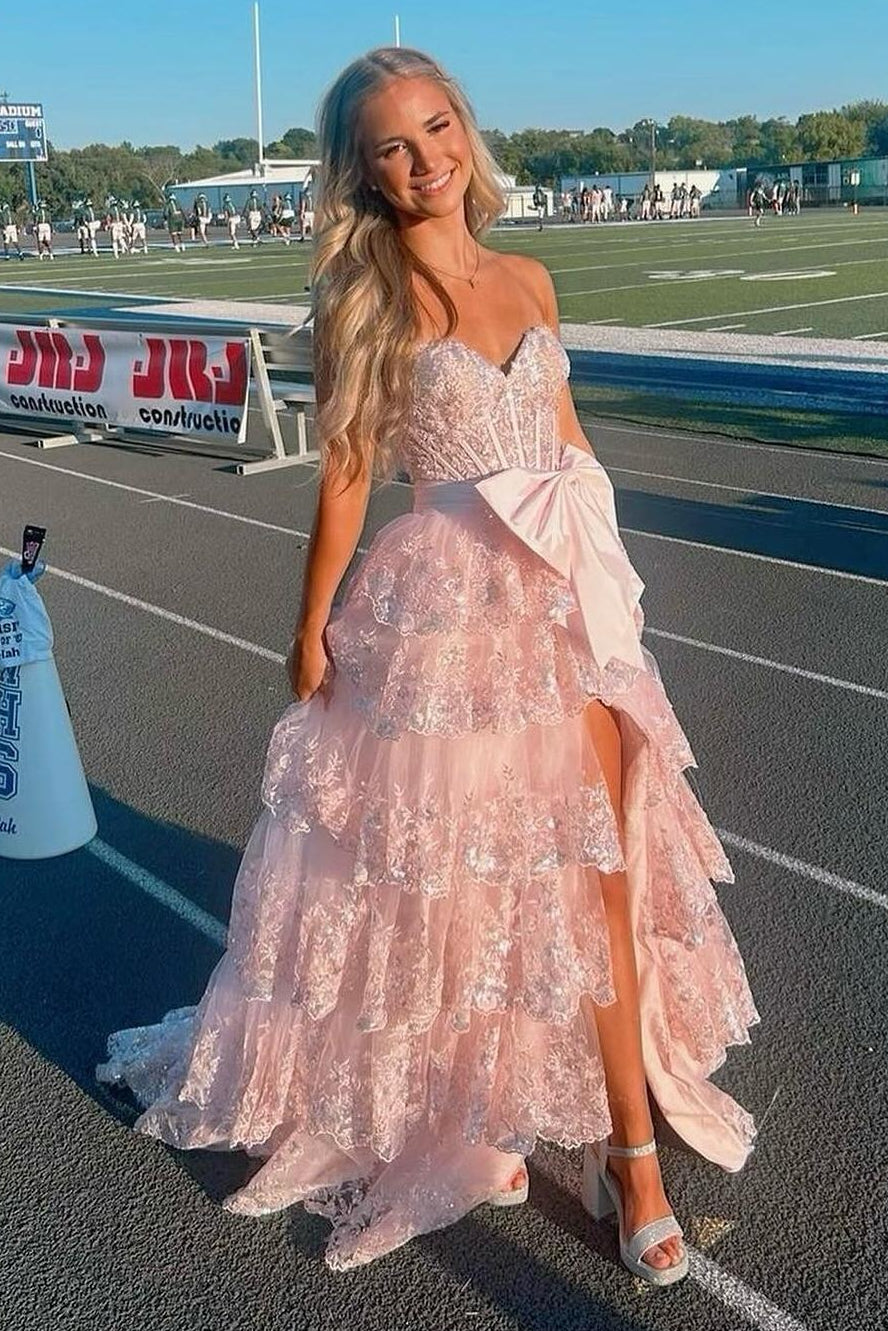 Sexy Lace A-Line Sweetheart Sleeveless With Side Slit Prom Dress