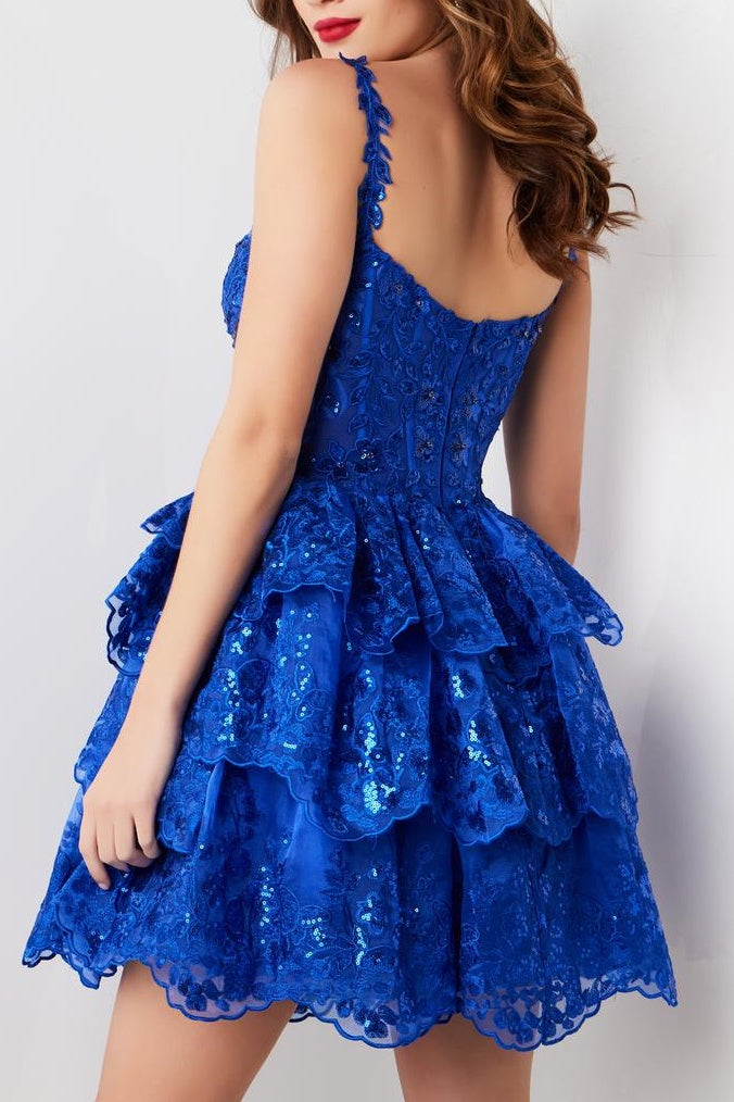 Sexy Lace A-Line Sweetheart Spaghetti Straps Tiered Homecoming Dress