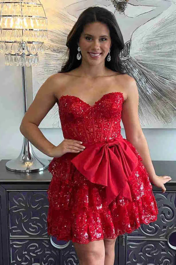 sexy red homecoming dress Lace A-Line Sweetheart Strapless Summer SLEEVE LENGTH A-Line One Shoulder Tulle Size:9W SD7430E-01BH