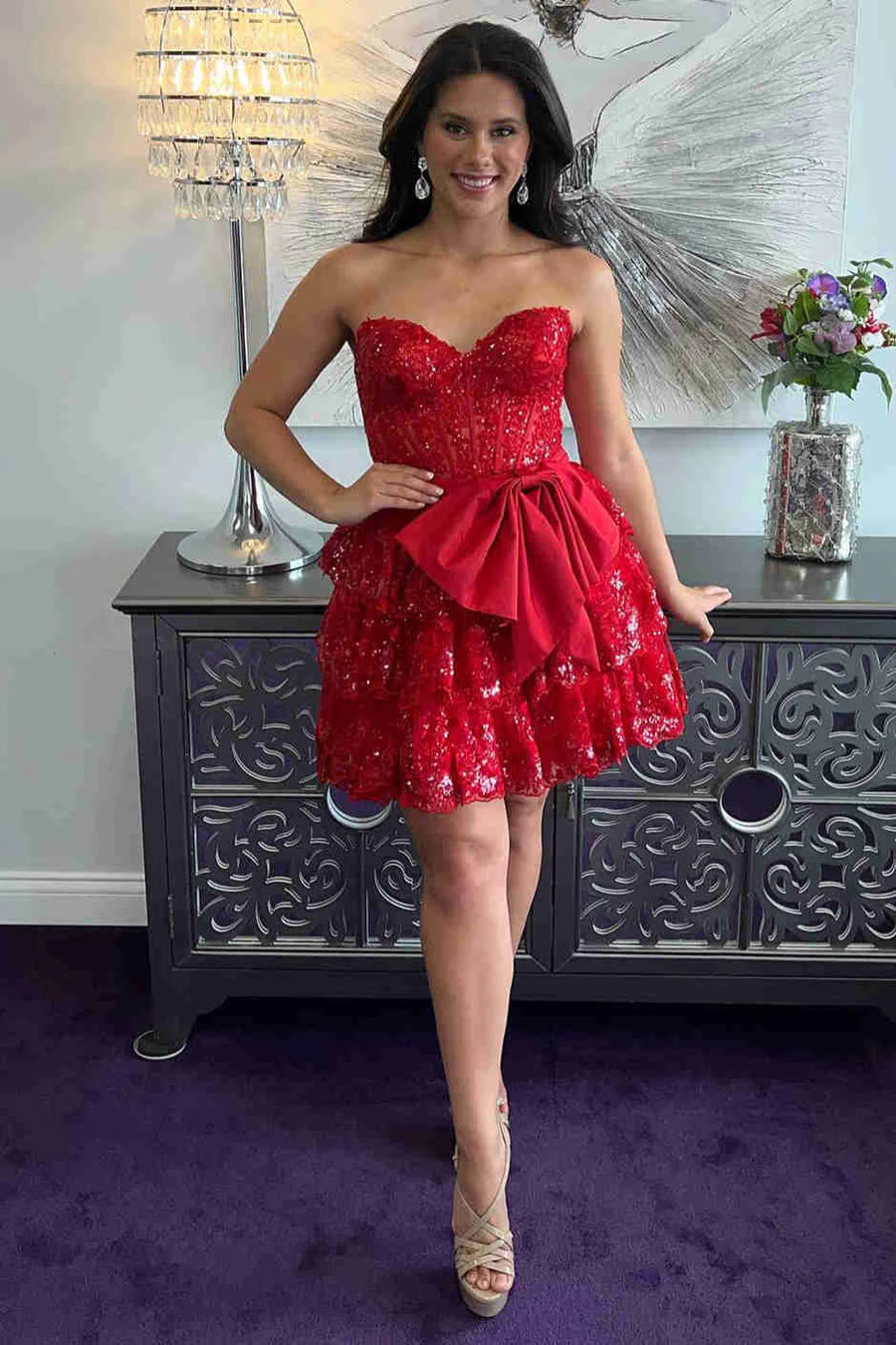 Sexy Lace A-Line Sweetheart Strapless Homecoming Dress