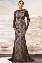 Sexy Lace Mermaid Round Long Sleeves Party Evening Dress