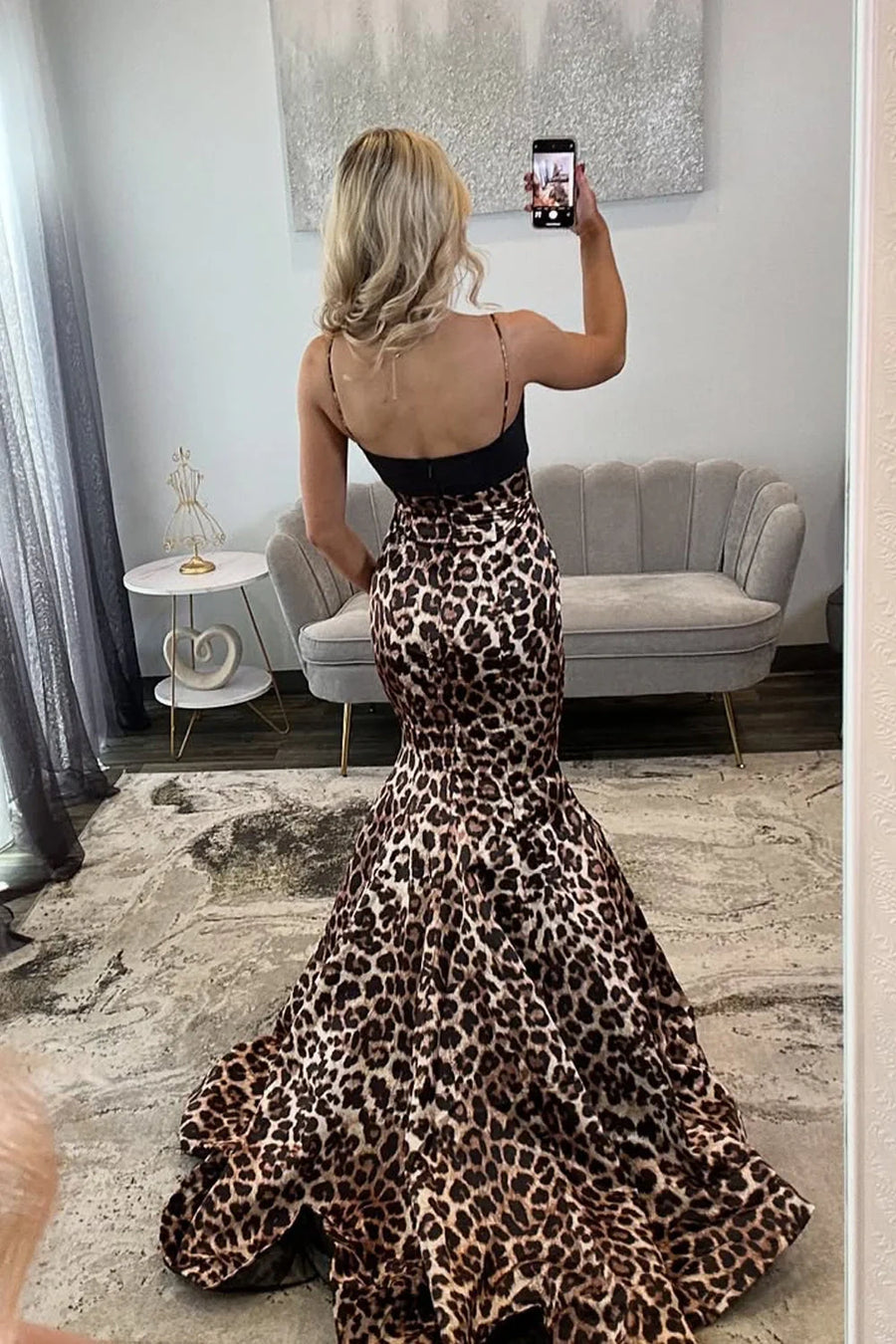 Sexy Leopard Print Sweetheart Mermaid Prom Party Dress