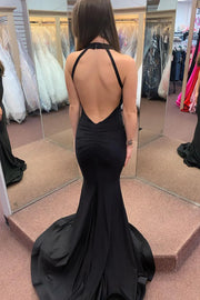 Sexy Low V-Neck Open Back Mermaid Satin Party Dress