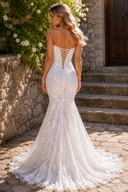 Sexy Mermaid Strapless Empire Lace-Up Lace Appliques Wedding Dress