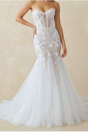 Sexy Mermaid Sweetheart Strapless Lace And Tulle Sheer Wedding Dress