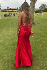 Sexy Red Spaghetti Straps Lace Up Formal Party Prom Dress