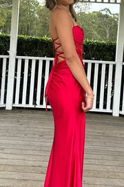 Sexy Red Spaghetti Straps Lace Up Formal Party Prom Dress