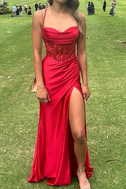 Sexy Red Spaghetti Straps Lace Up Formal Party Prom Dress