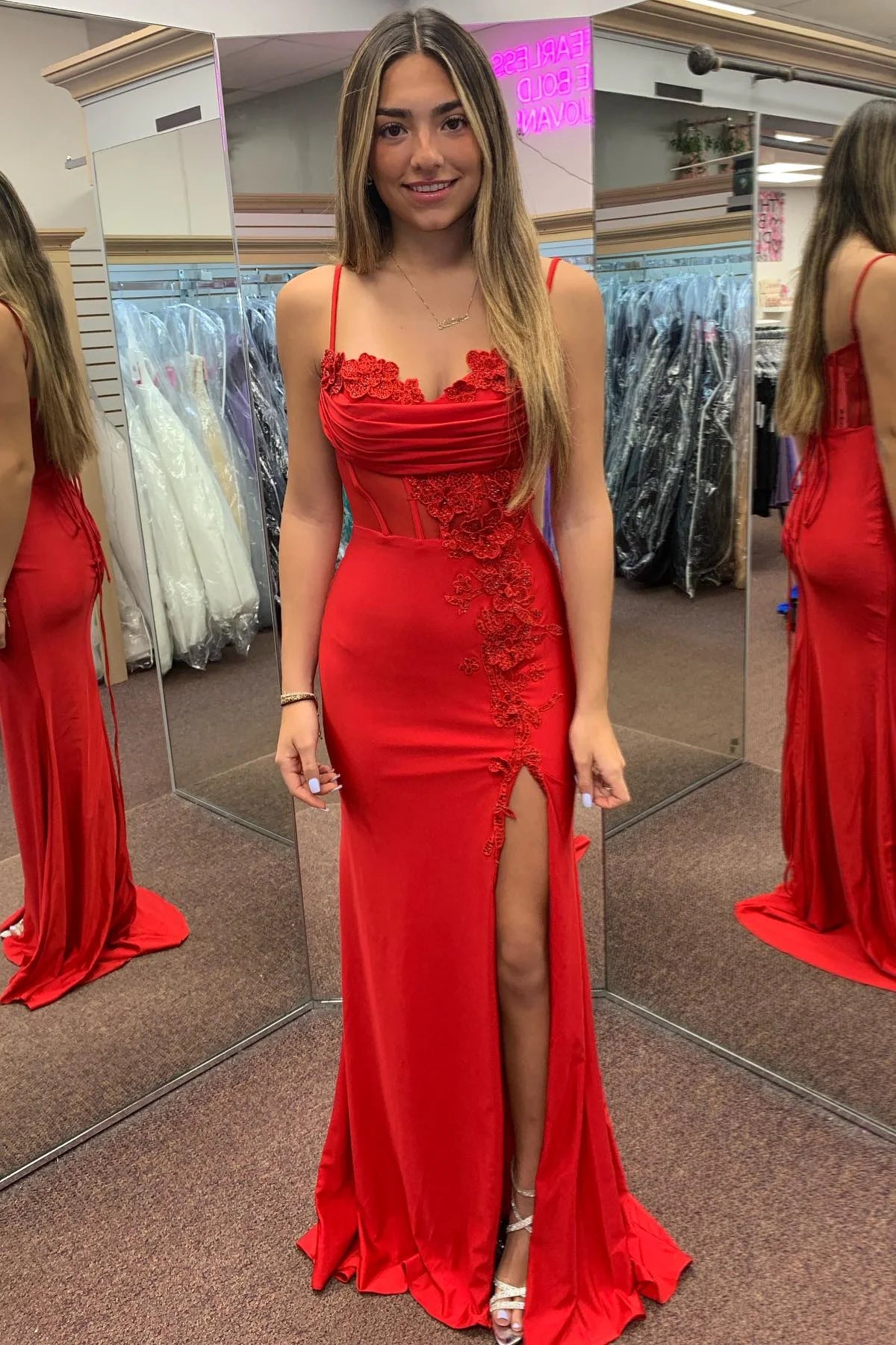 Sexy Red Sweetheart Appliques Mermaid Prom Dress