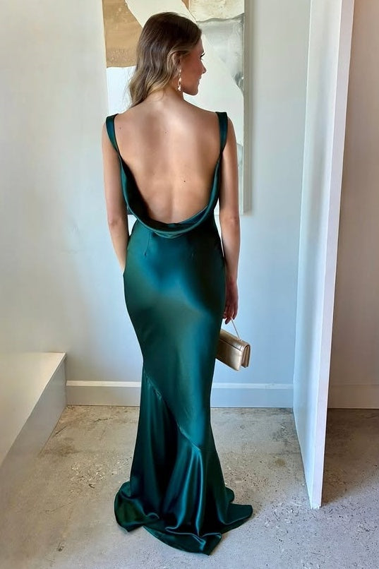 Sexy Satin Backless Bateau Empire Mermaid Party Prom Dress