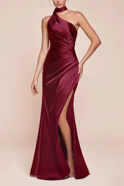 Sexy Satin Fitted Sleeveless Bridesmaid Dress With Side Slit