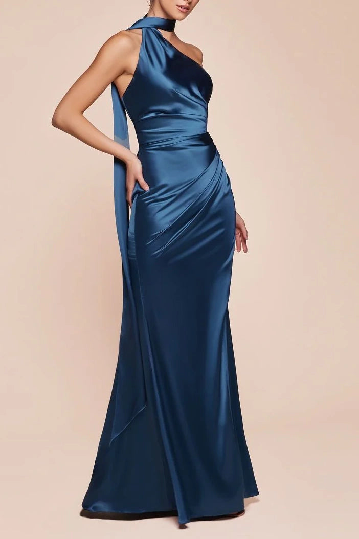 Sexy Satin Fitted Sleeveless Bridesmaid Dress With Side Slit