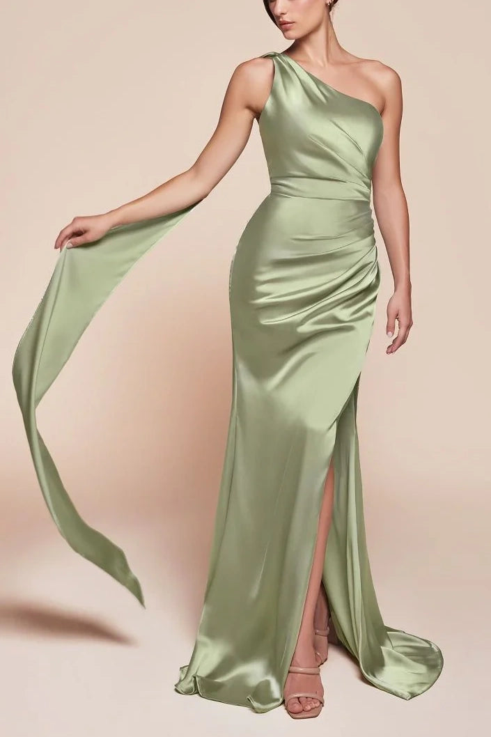 Sexy Satin Fitted Sleeveless Bridesmaid Dress With Side Slit