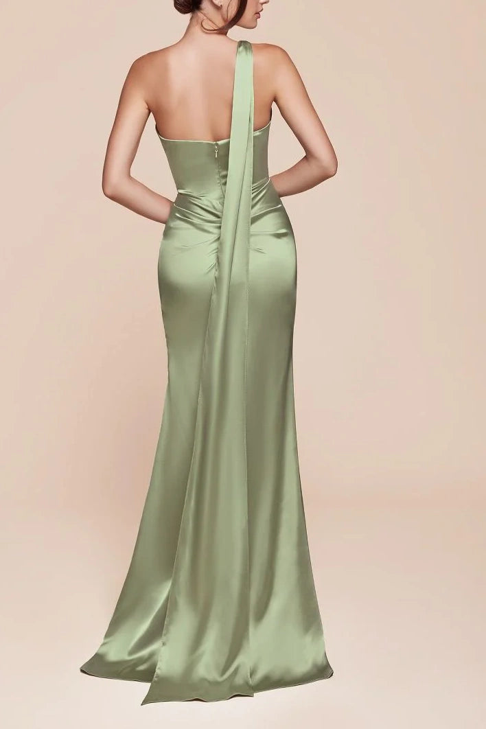 Sexy Satin Fitted Sleeveless Bridesmaid Dress With Side Slit