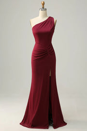 Sexy Satin Trumpet One Shoulder Empire With Side Slit Bridesmaid Dress