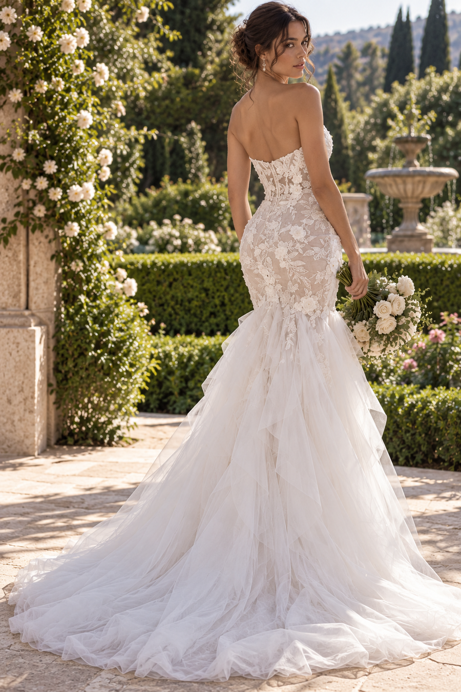 Sexy Sweetheart Strapless Corset Mermaid Lace Ruffle Tiered Wedding Dress