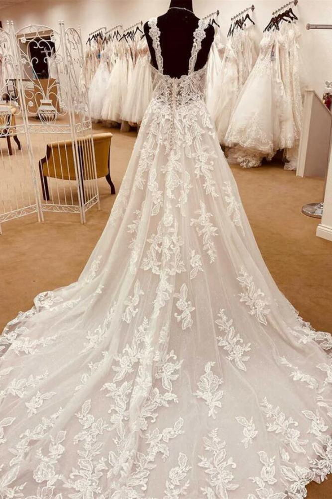 Sexy Sweetheart Strapless Empire Lace Appliques With Train Long Wedding Dress