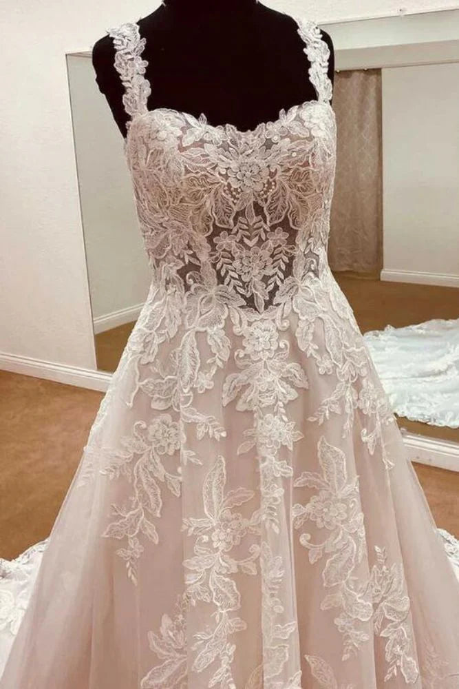 Sexy Sweetheart Strapless Empire Lace Appliques With Train Long Wedding Dress