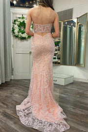 Sexy Sweetheart Strapless Lace Appliques Trumpet Prom Dress