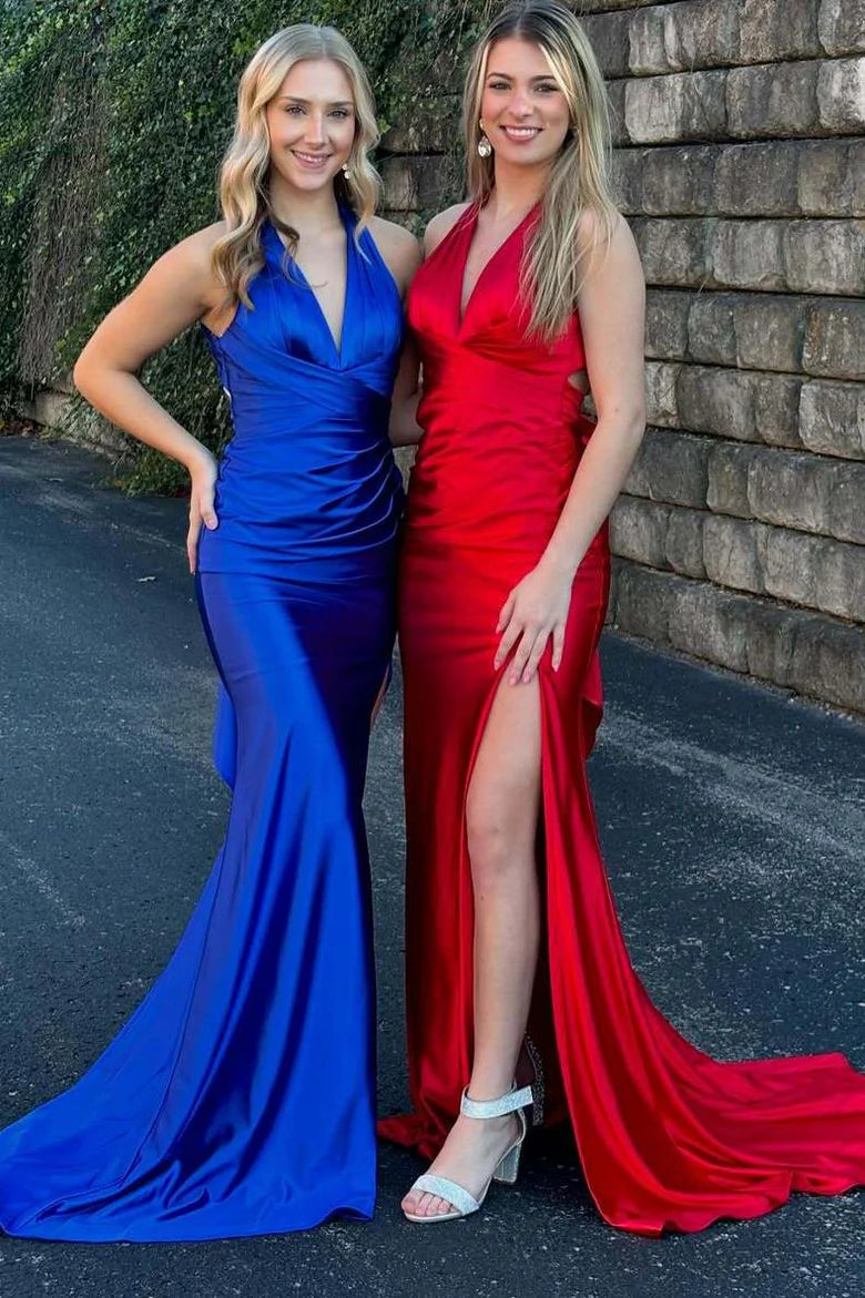 Sexy V-Neck Backless Mermaid Prom Dress With Slit