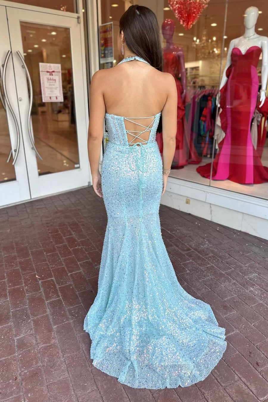 Sexy V-Neck Halter Backless Mermaid Prom Dress