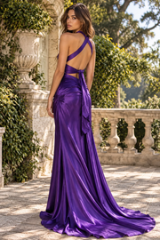 Sexy V-Neck Lace-Up Open Back Mermaid Satin Party Prom Dress